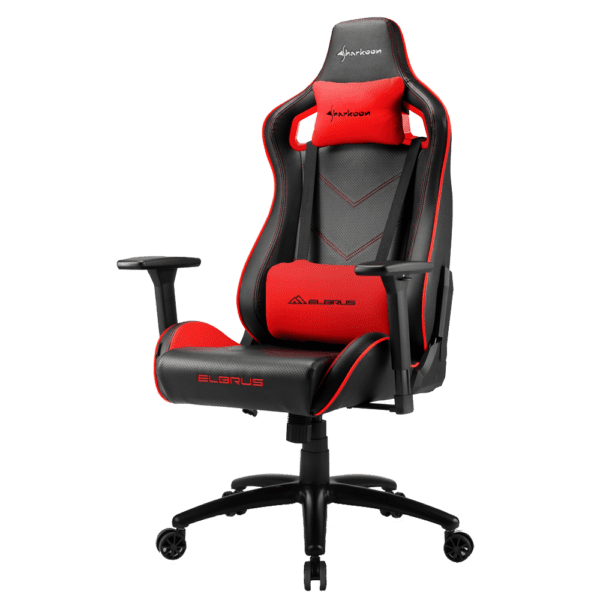 Silla Sharkoon Elbrus 2 De Acero Y Cuero Sintetico, Negro/Rojo