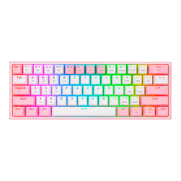 Teclado Redragon K616 Fizz Pro Rgb Blanco/Rosa Mecánico  Inalámbrico Ingles  Switch Rojo