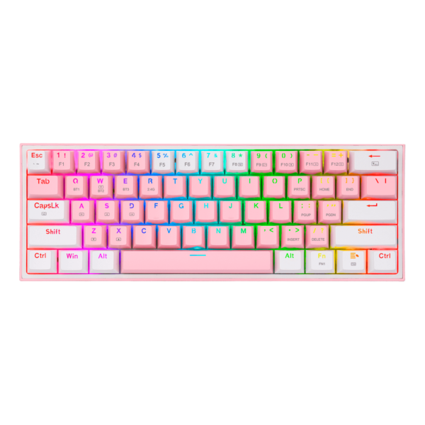 Teclado Redragon K616 Fizz Pro Rgb  Rosa/Blanco Mecánico Inalámbrico Ingles Switch Rojo