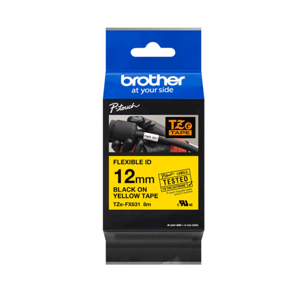 Cinta Brother Tzefx631 Cinta laminada flexible texto negro sobre fondo  amarillo 12 mm. - Image 2