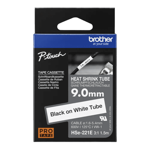 Cinta Brother Hse221E texto negro sobre fondo blanco 9 mm.