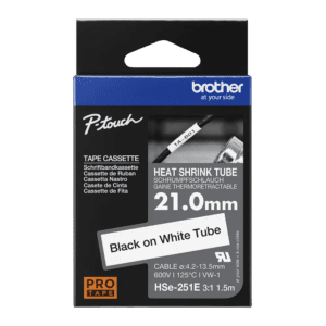 Cinta Brother Hse251E texto negro sobre fondo blanco  21mm.