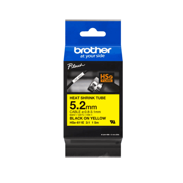 Cinta Brother Hse611E texto negro sobre fondo amarillo 5,2 mm. - Image 2